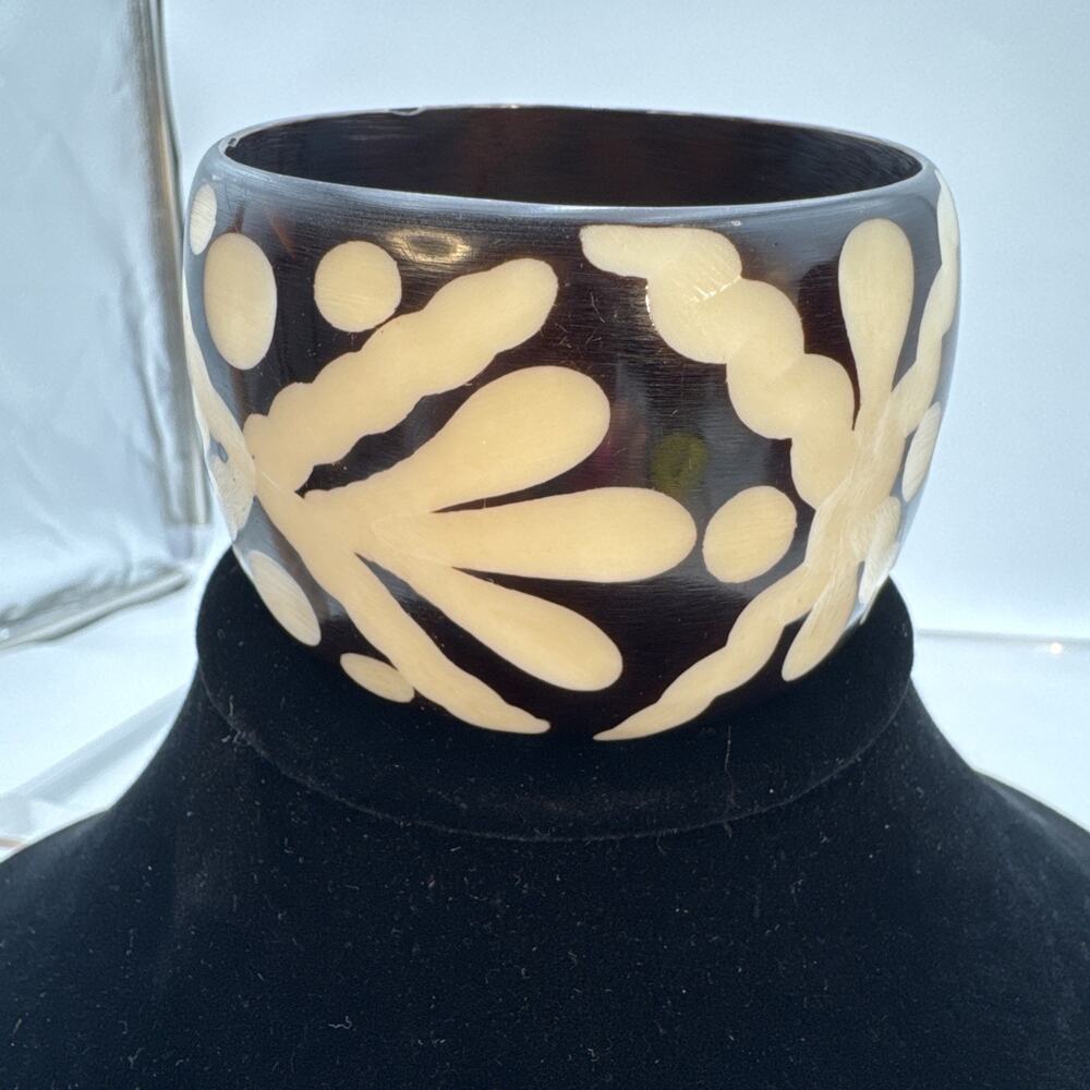 Brown Tan Tribal Design Bangle Statement Bracelet